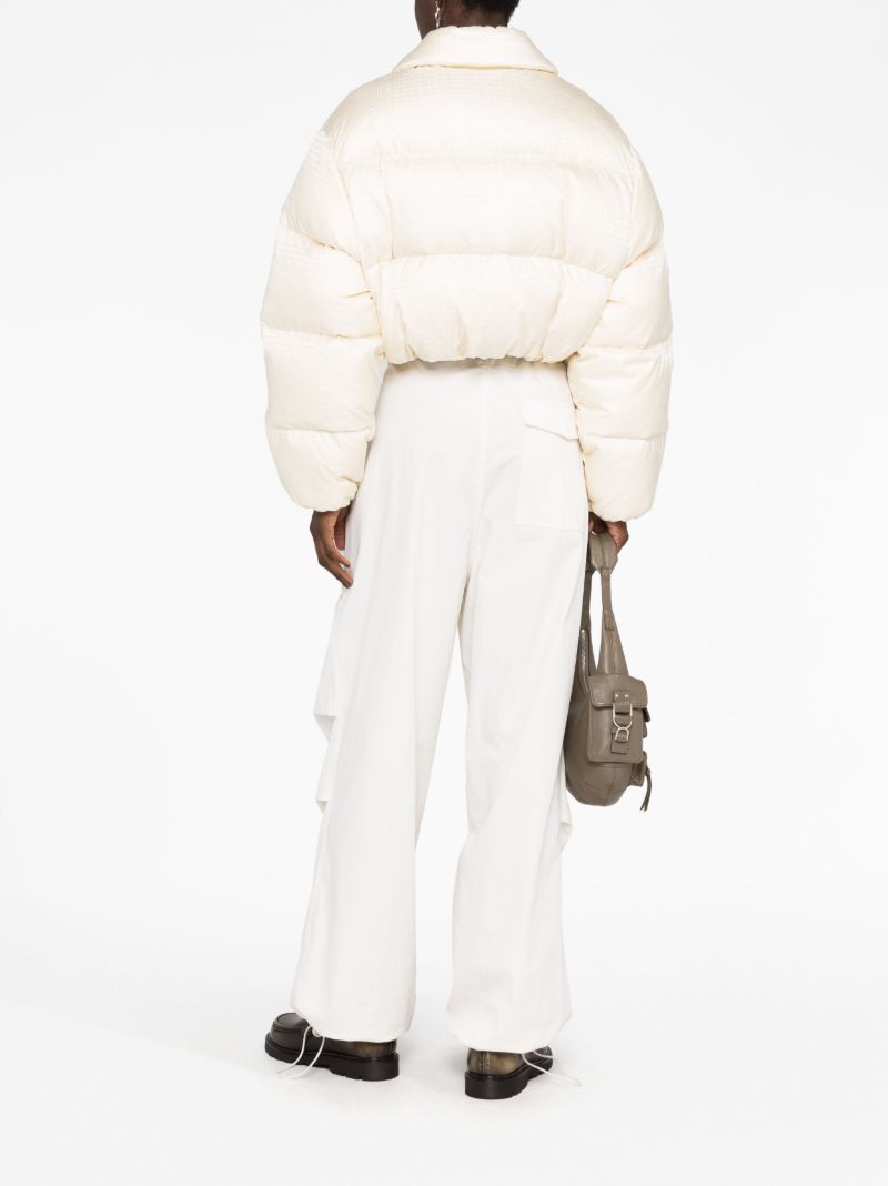 Neutral Logo-embossed Cropped Puffer Jacket
