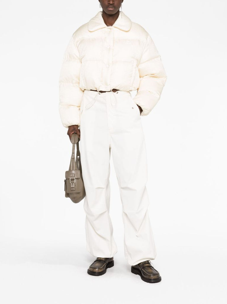Neutral Logo-embossed Cropped Puffer Jacket