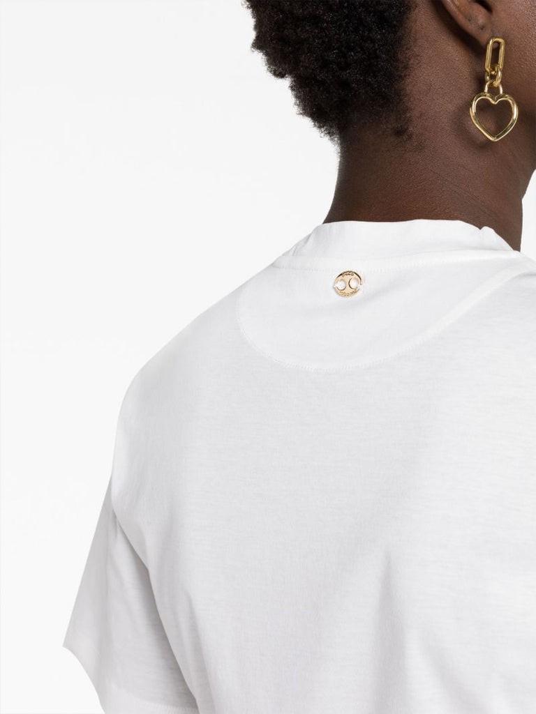 White Ruched Cropped Cotton T-shirt