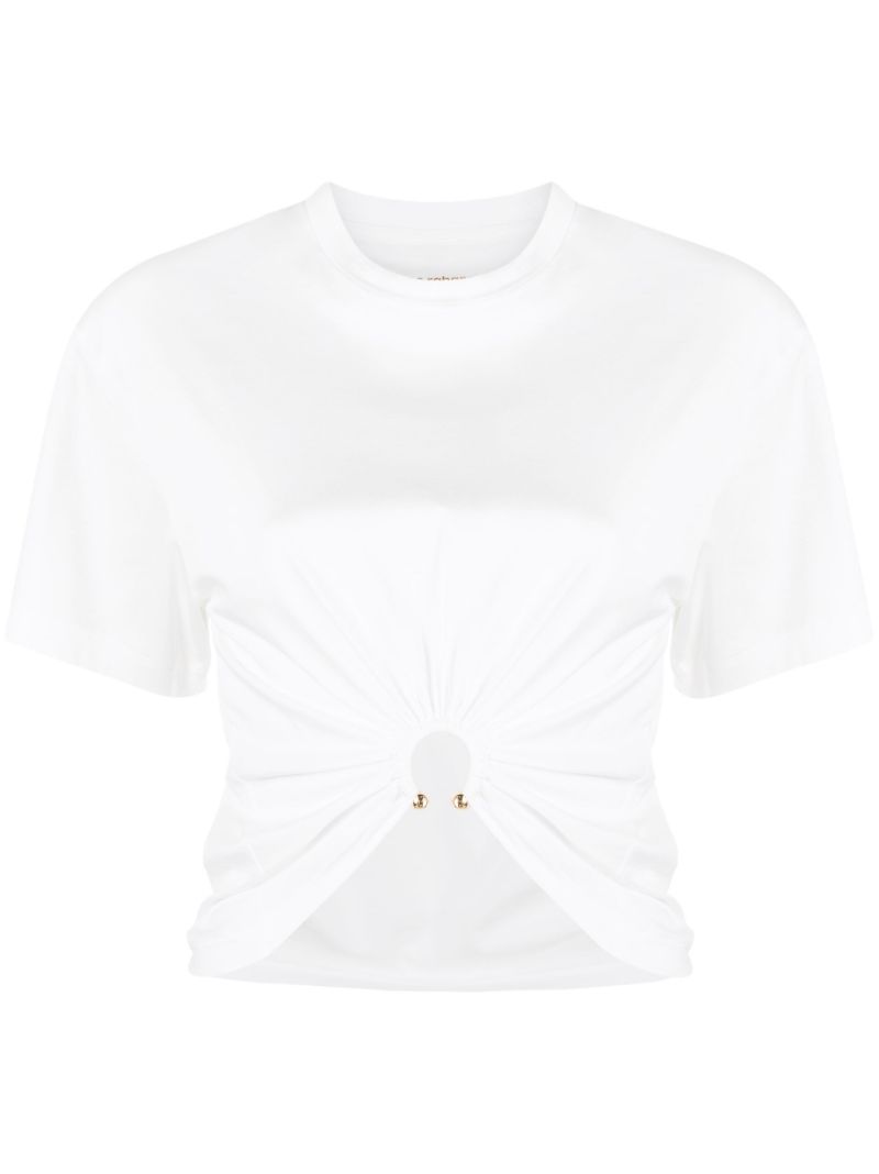 White Ruched Cropped Cotton T-shirt