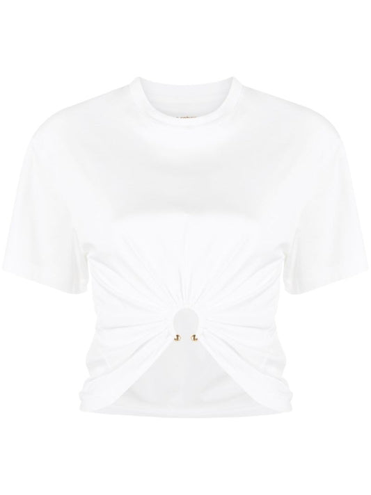 White Ruched Cropped Cotton T-shirt