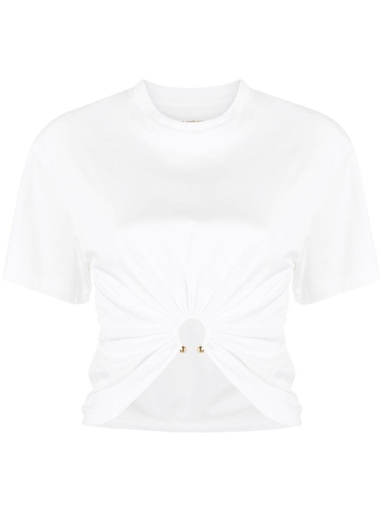 White Ruched Cropped Cotton T-shirt