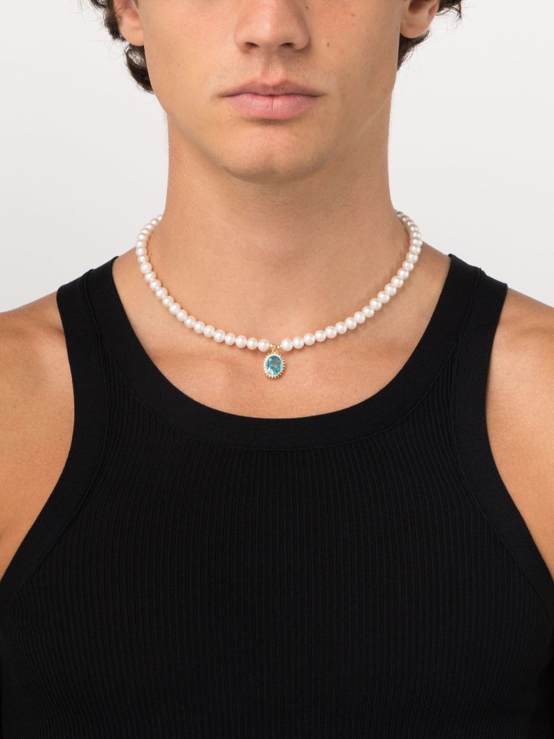 Gold-tone Pearl and Aquamarine Necklace