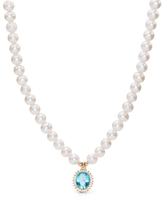 Gold-tone Pearl and Aquamarine Necklace