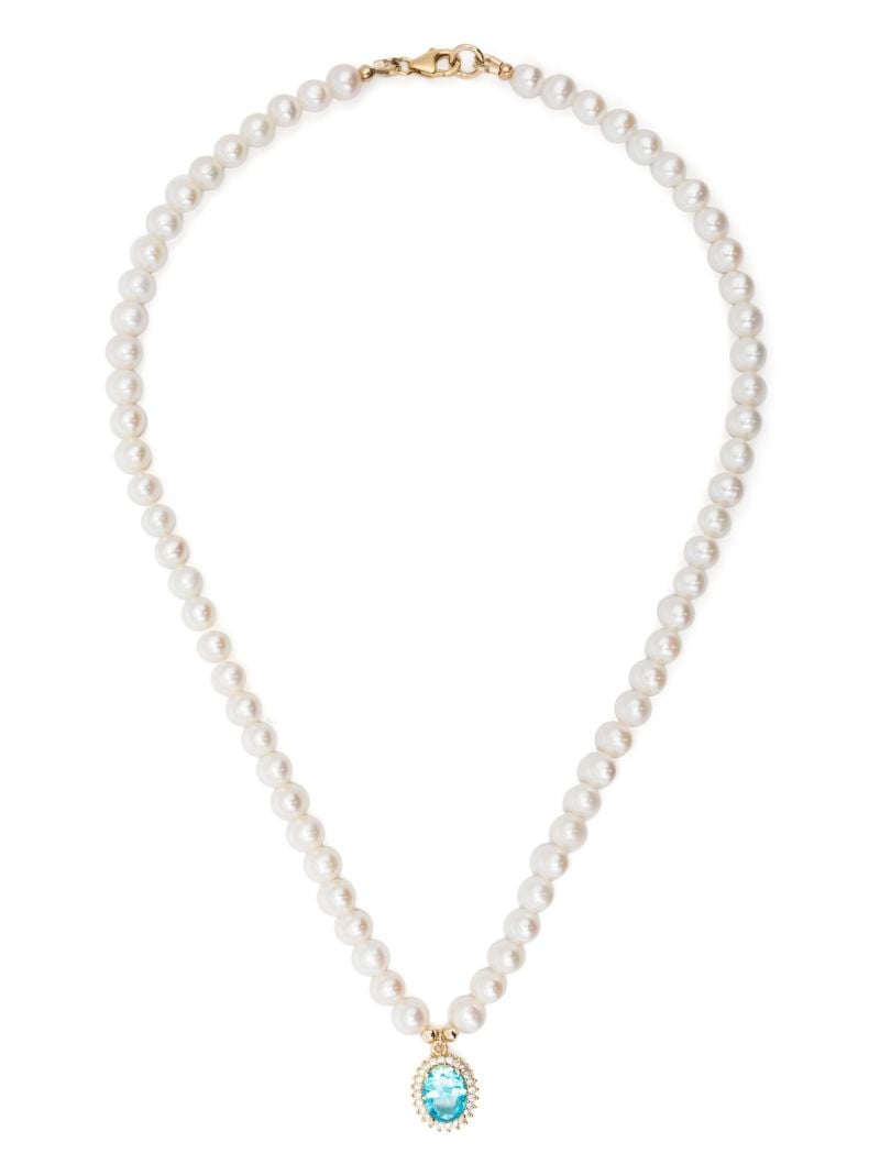 Gold-tone Pearl and Aquamarine Necklace