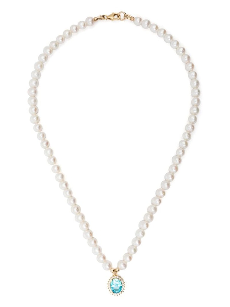 Gold-tone Pearl and Aquamarine Necklace