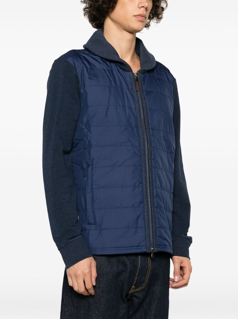 Blue Hybrid Quilted-panel Cardigan