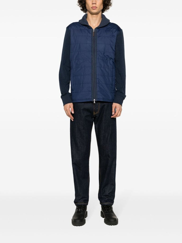 Blue Hybrid Quilted-panel Cardigan