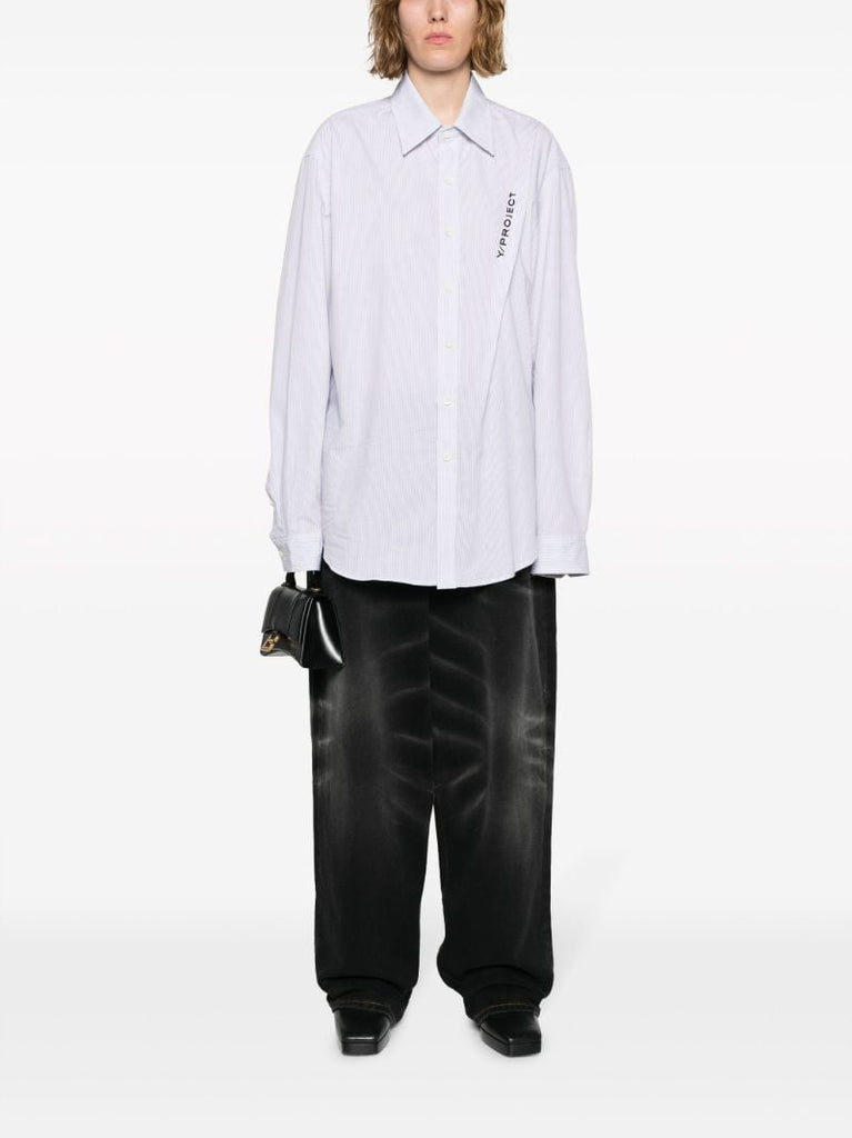 White Pinched Pinstripe Cotton Shirt