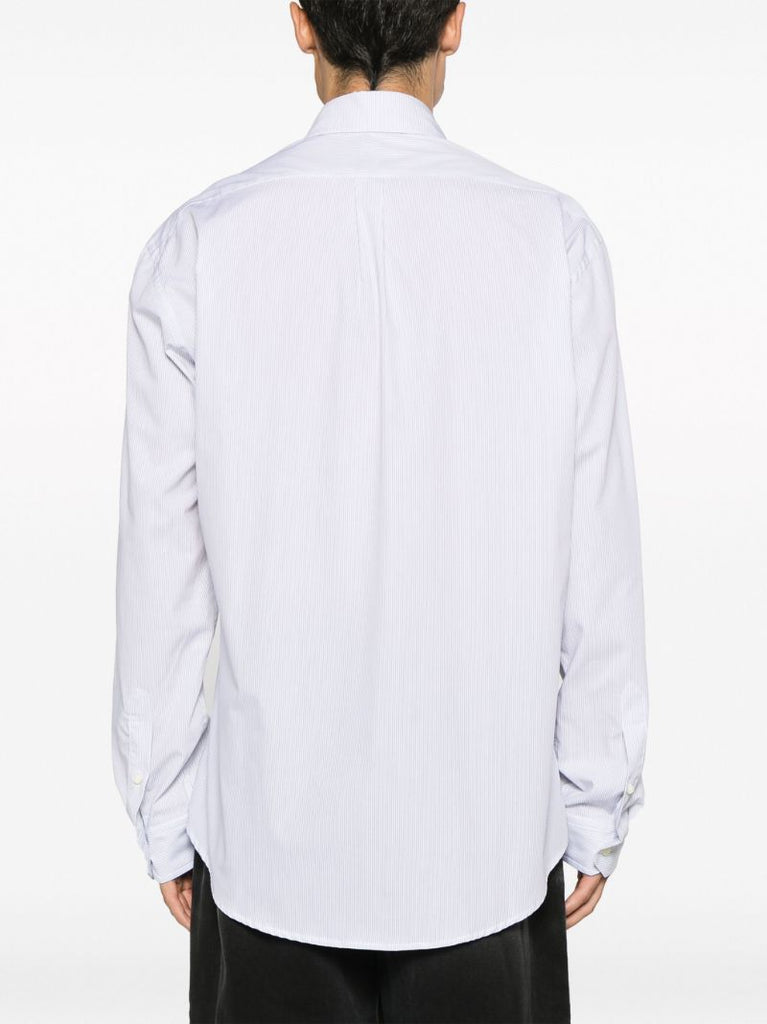 White Pinched Pinstripe Cotton Shirt
