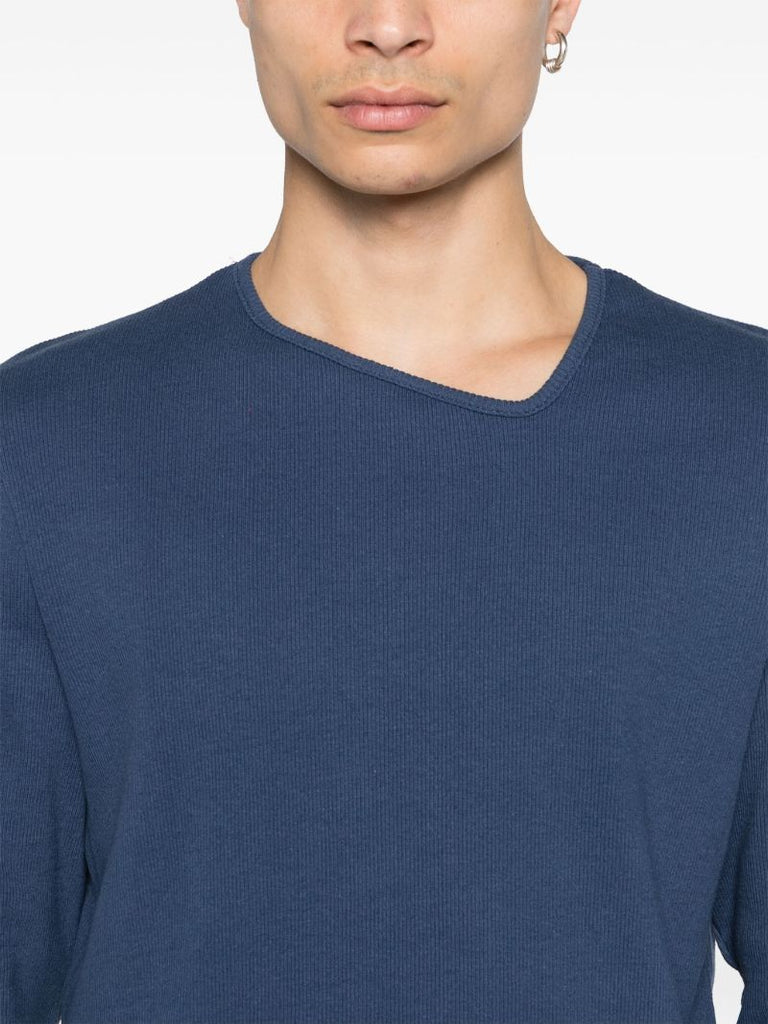 Blue Y-neck Cotton Sweater
