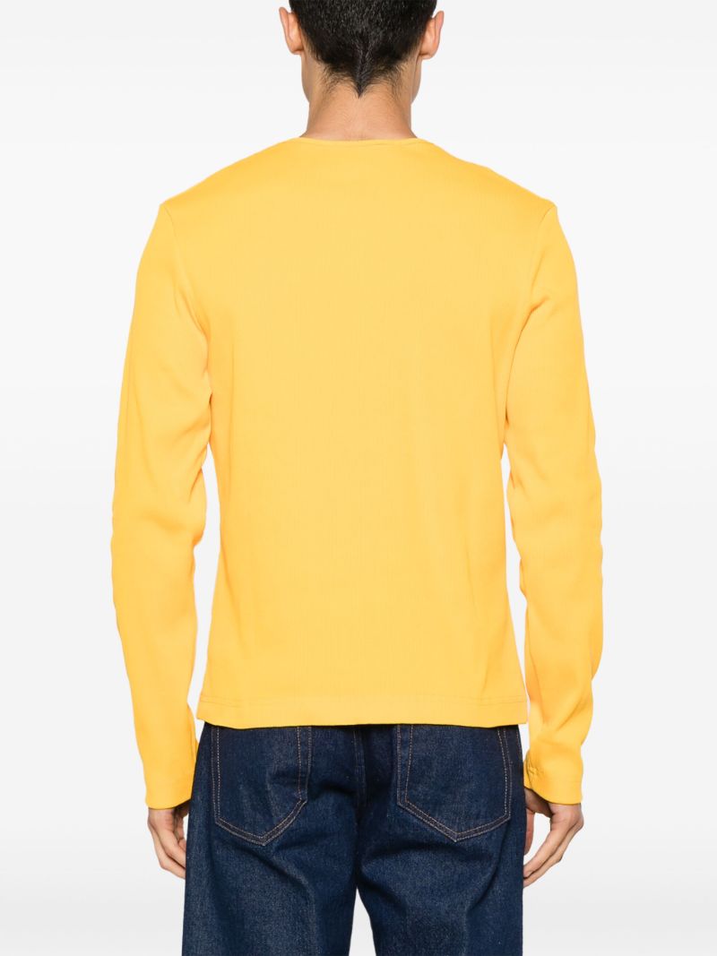 Yellow Asymmetric-neck Cotton T-shirt