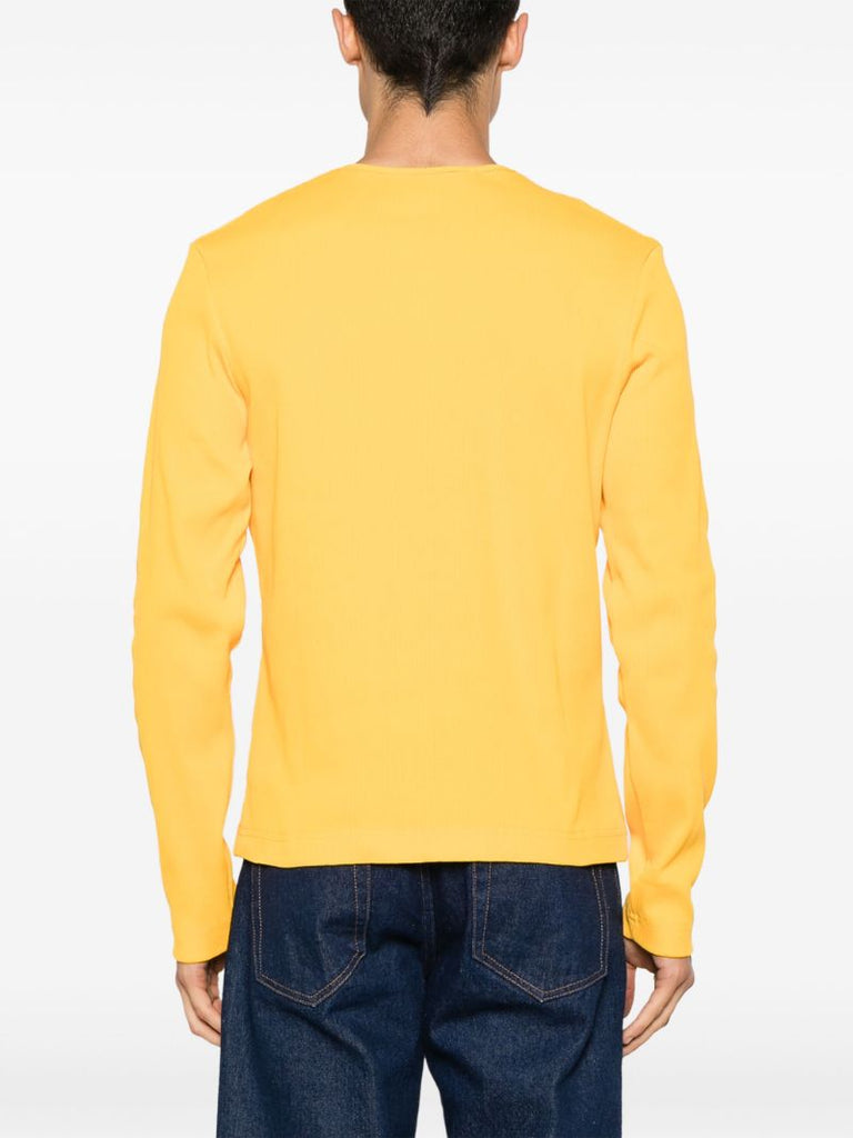 Yellow Asymmetric-neck Cotton T-shirt