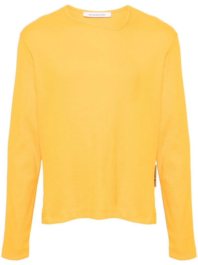 Yellow Asymmetric-neck Cotton T-shirt