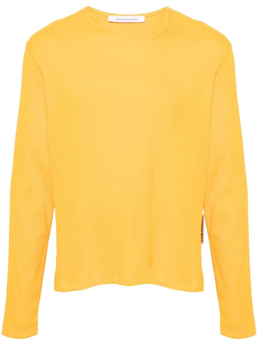 Yellow Asymmetric-neck Cotton T-shirt