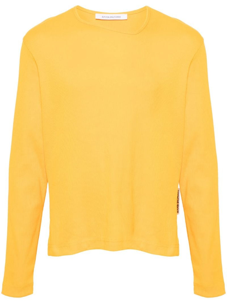 Yellow Asymmetric-neck Cotton T-shirt