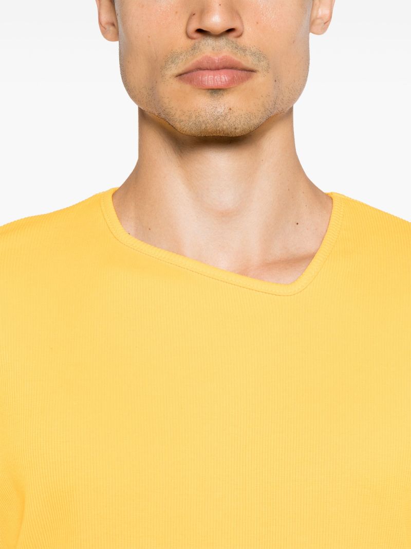 Yellow Asymmetric-neck Cotton T-shirt