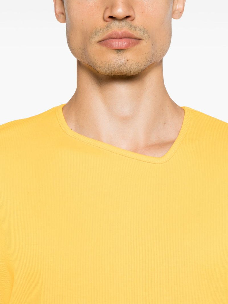 Yellow Asymmetric-neck Cotton T-shirt