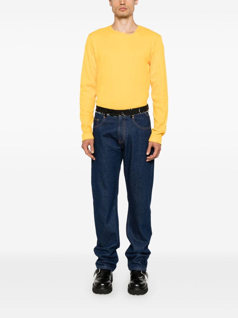 Yellow Asymmetric-neck Cotton T-shirt