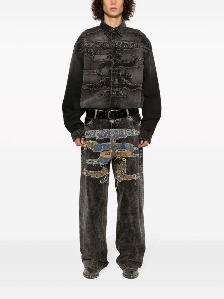 Black Best Patch Wide-leg Jeans