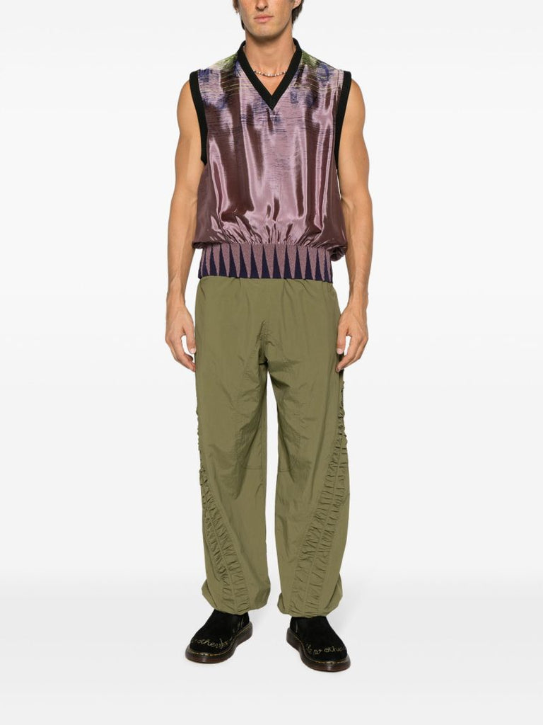 Pink Smocked Fluid-panel Vest
