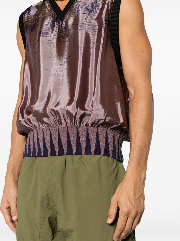 Pink Smocked Fluid-panel Vest