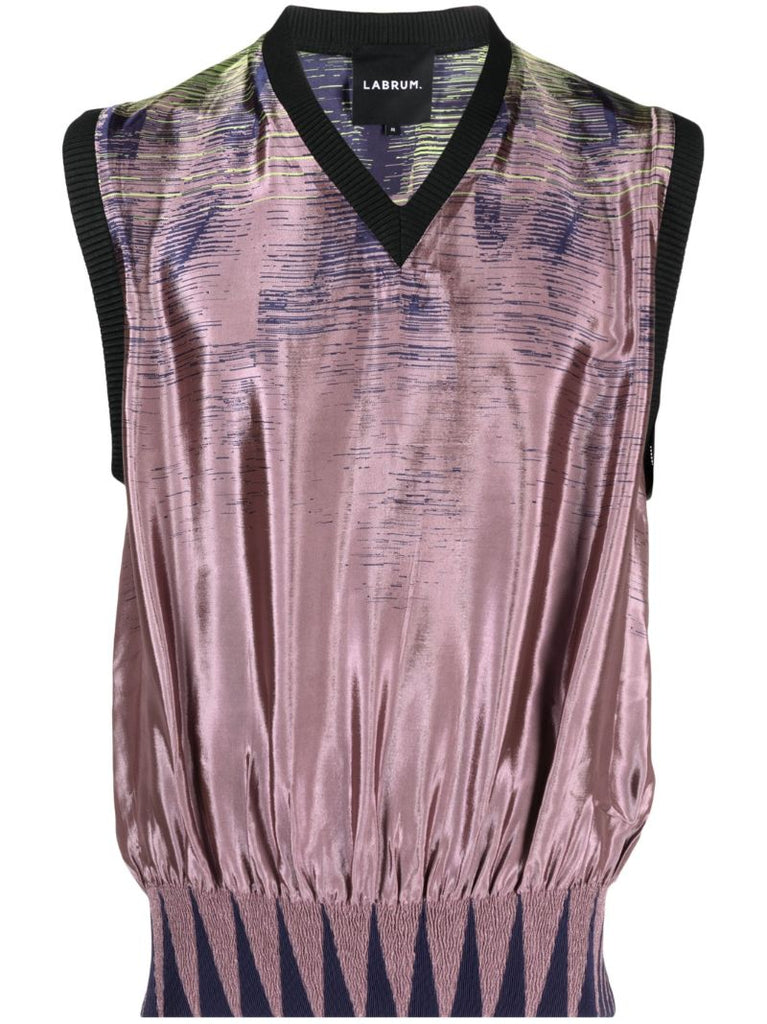 Pink Smocked Fluid-panel Vest