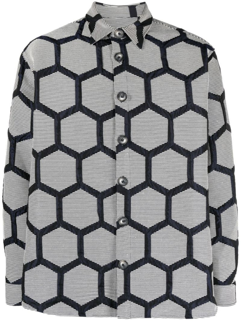 Blue Hexagon-jacquard Shirt
