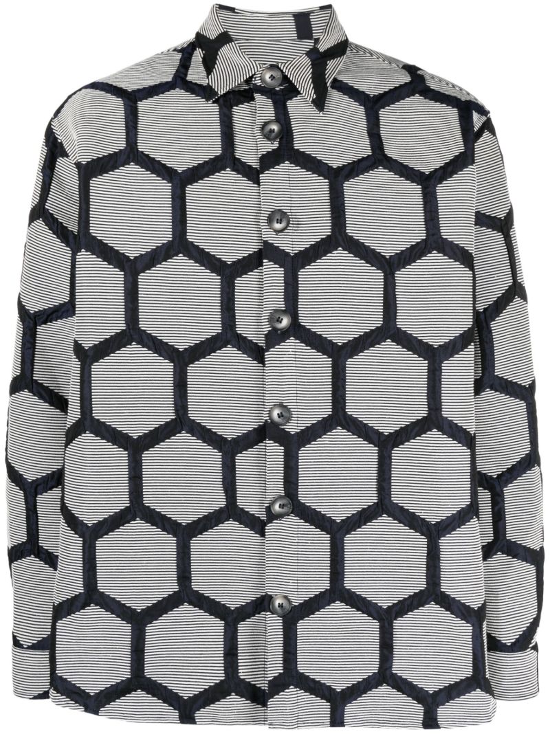 Blue Hexagon-jacquard Shirt