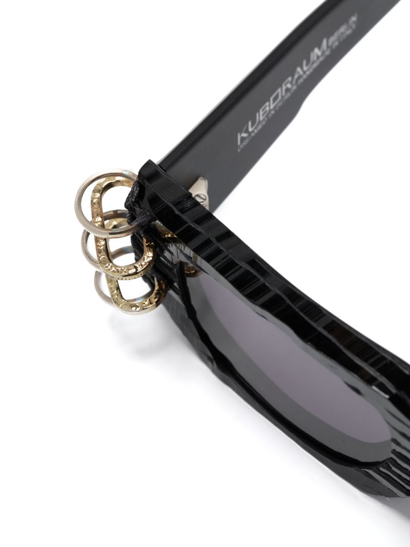 Black U8 Embellished Rectangle Sunglasses