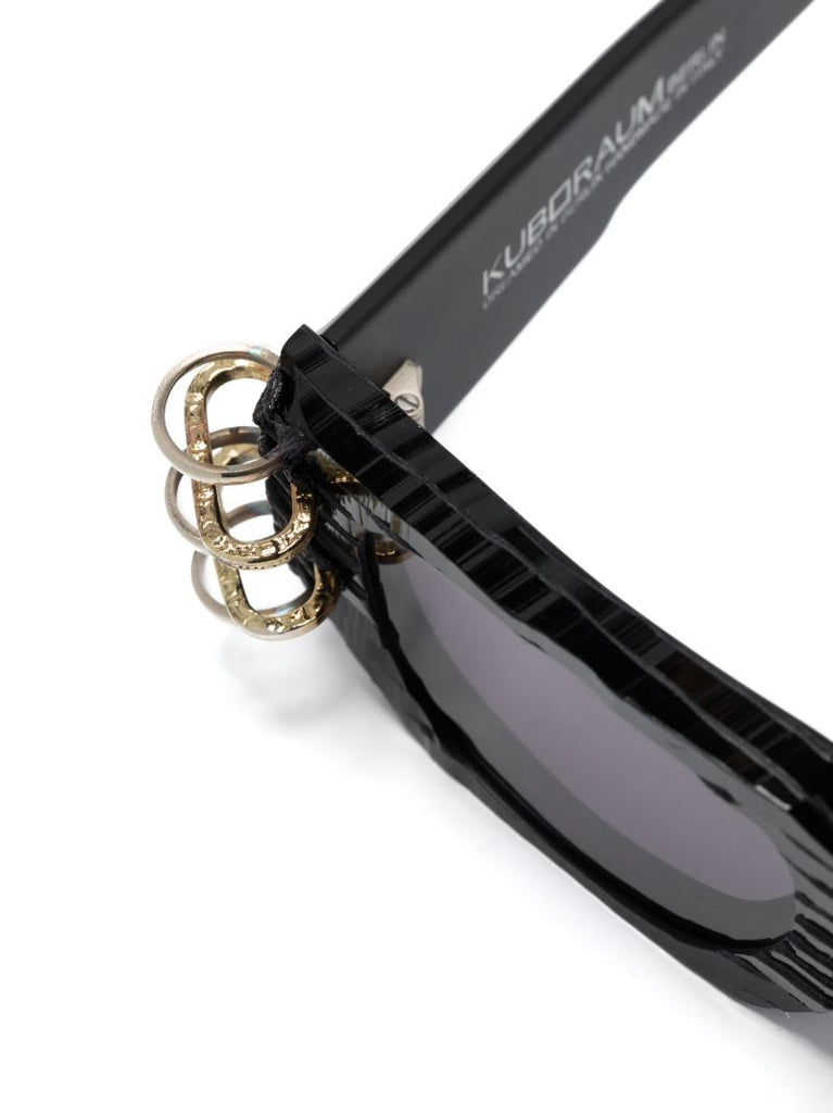 Black U8 Embellished Rectangle Sunglasses