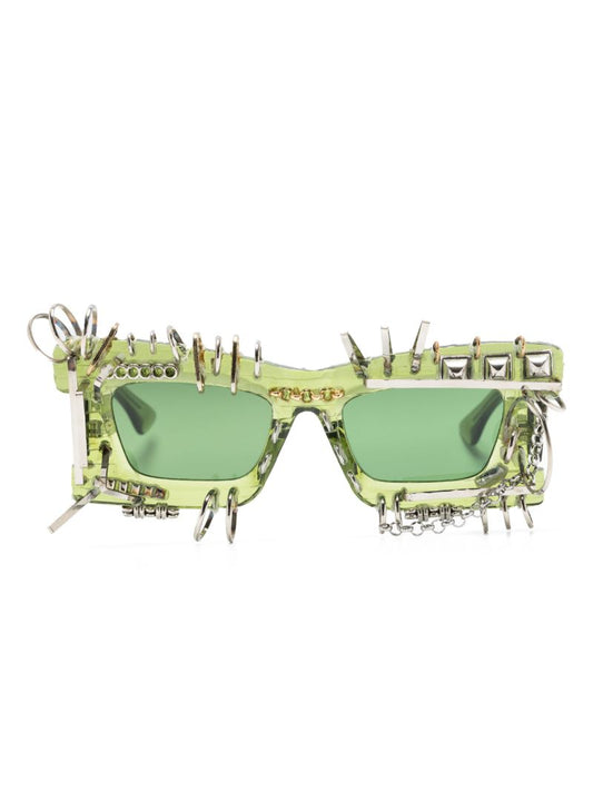Green Ring Detail Square Frame Sunglasses