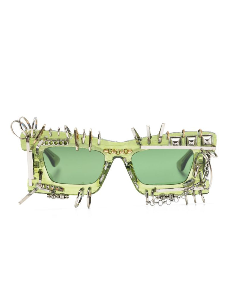 Green Ring Detail Square Frame Sunglasses