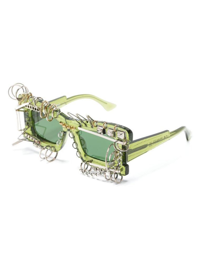 Green Ring Detail Square Frame Sunglasses