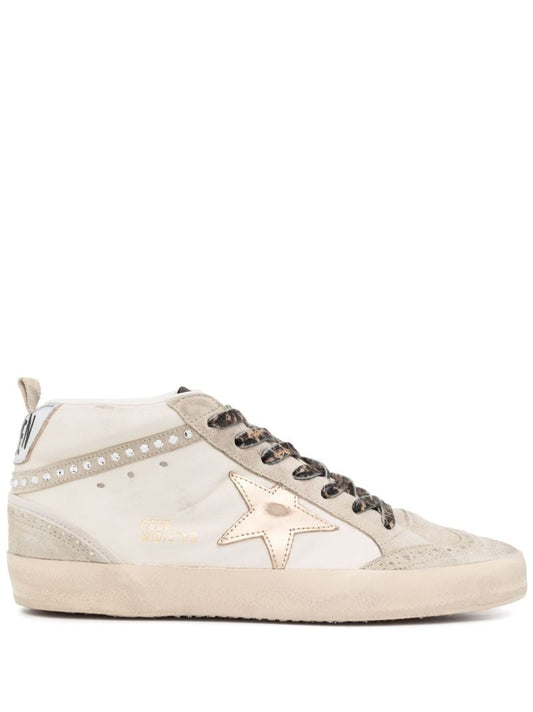 Neutral Mid Star Crystal Embellished Sneakers