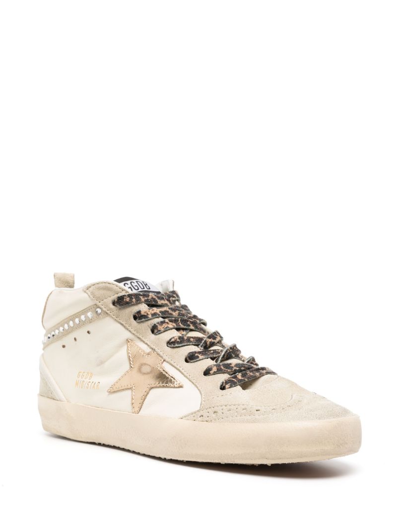 Neutral Mid Star Crystal Embellished Sneakers