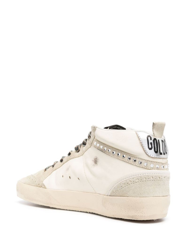 Neutral Mid Star Crystal Embellished Sneakers
