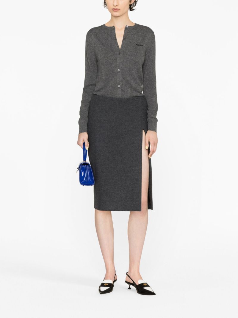 Grey Logo-embroidered Cashmere Cardigan