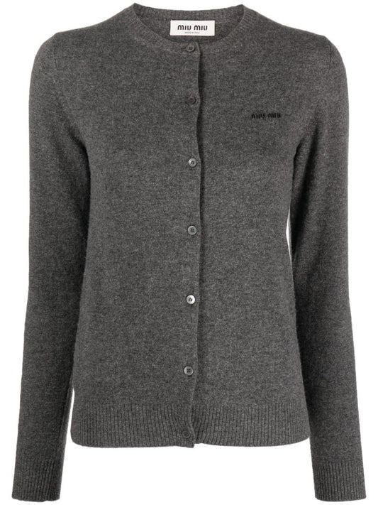 Grey Logo-embroidered Cashmere Cardigan