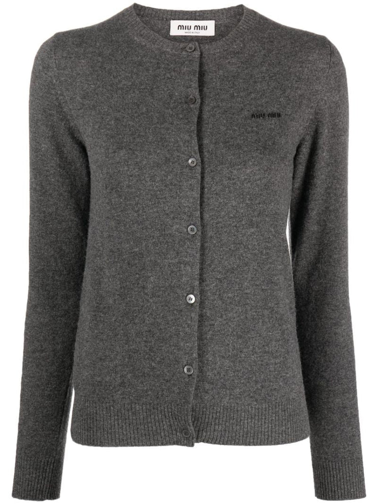 Grey Logo-embroidered Cashmere Cardigan