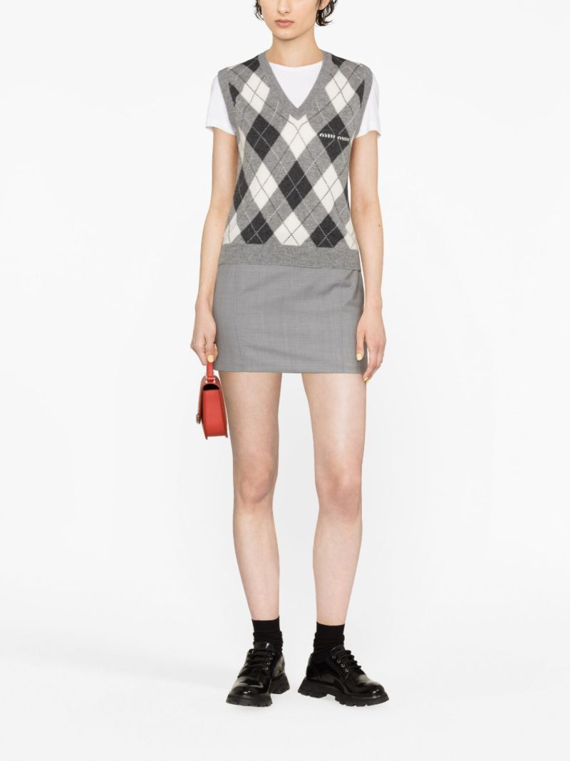 Grey Argyle Check Cashmere Vest