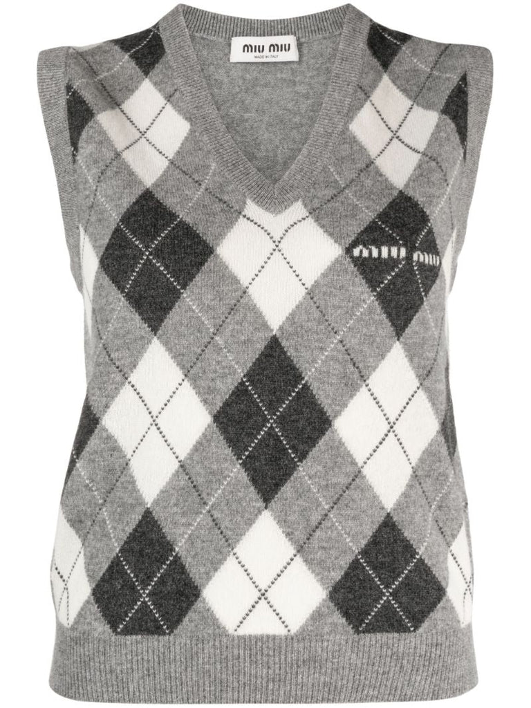 Grey Argyle Check Cashmere Vest