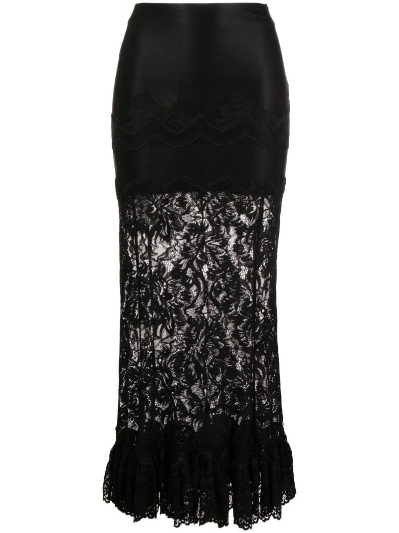Black Floral-lace Midi Skirt