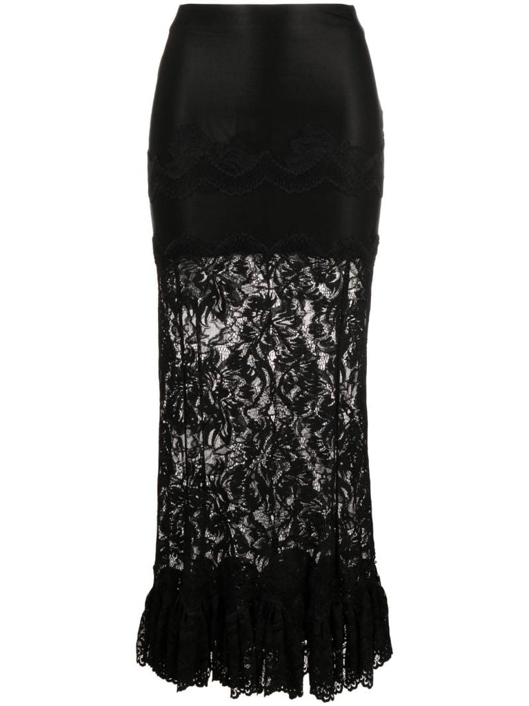Black Floral-lace Midi Skirt