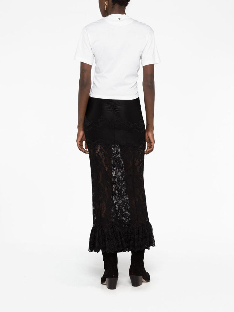 Black Floral-lace Midi Skirt