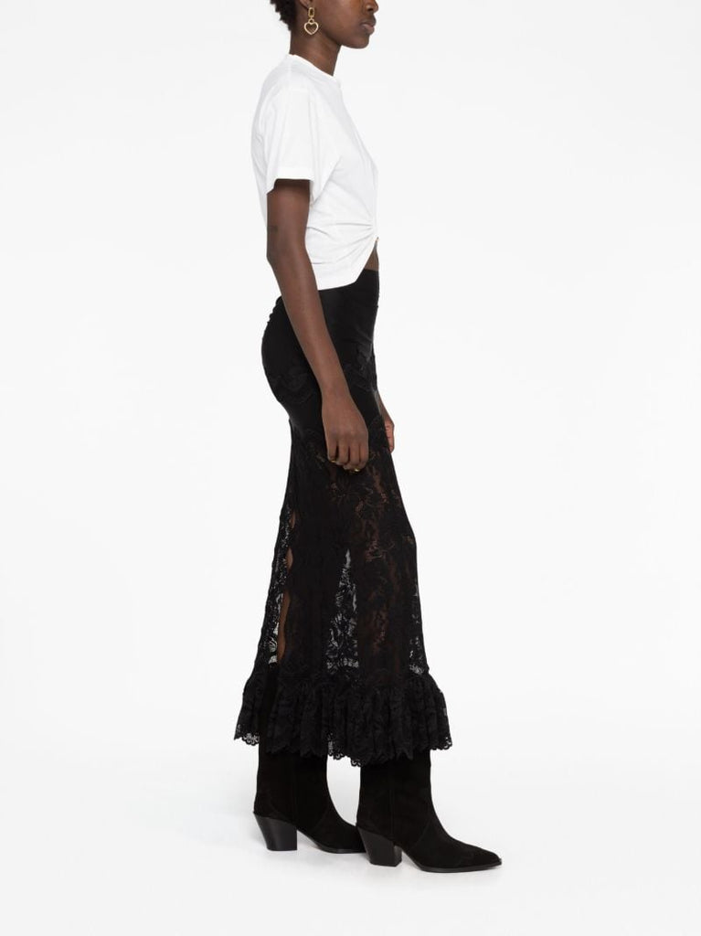 Black Floral-lace Midi Skirt