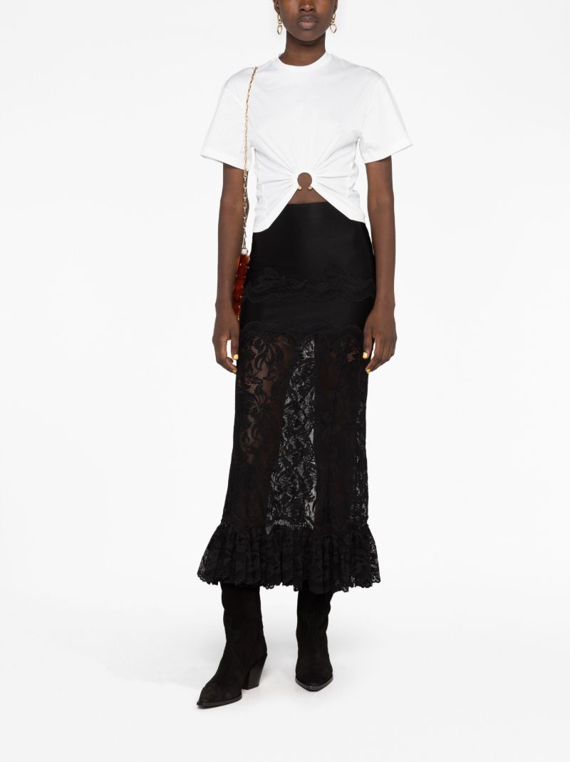 Black Floral-lace Midi Skirt