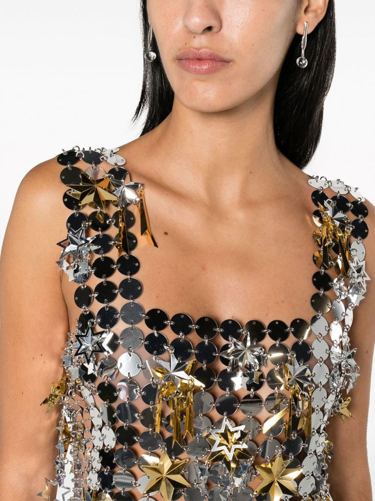 Silver-tone Star-embellished Mini Dress