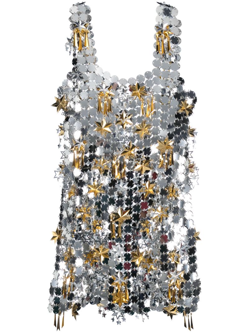 Silver-tone Star-embellished Mini Dress