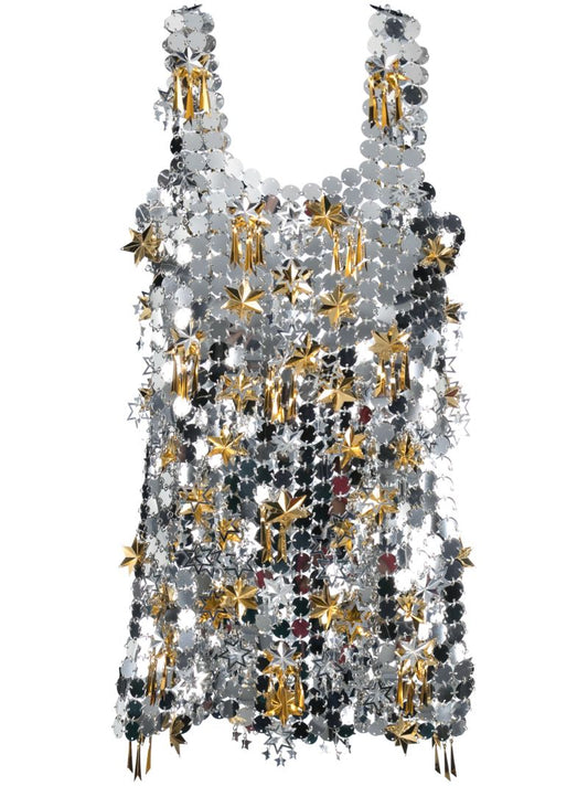 Silver-tone Star-embellished Mini Dress